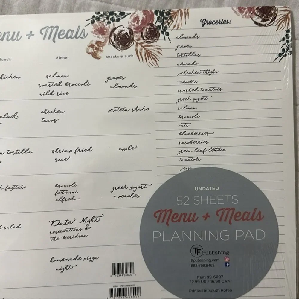 TF 52 Sheets Menu & Meals Calendar Planning Pad